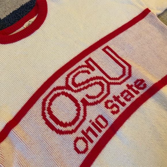 Cliff Engle THE Ohio State Buckeyes Sweater Mens XL Large White Red 80s OSU RARE - Picture 3 of 8